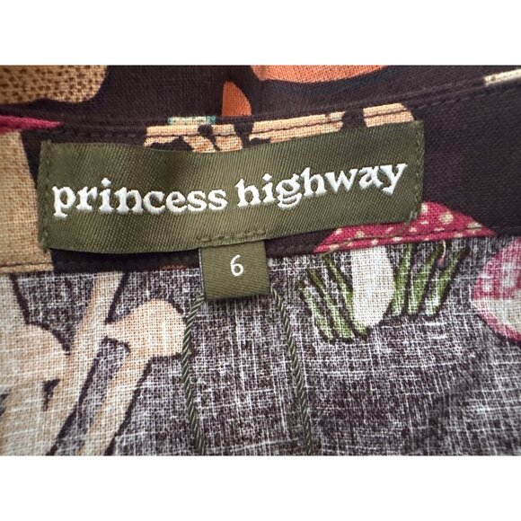 Princess Highway Size 2 Mushroom Print Short Sleeve Tiered Dress Linen Blend NWT - Picture 4 of 16